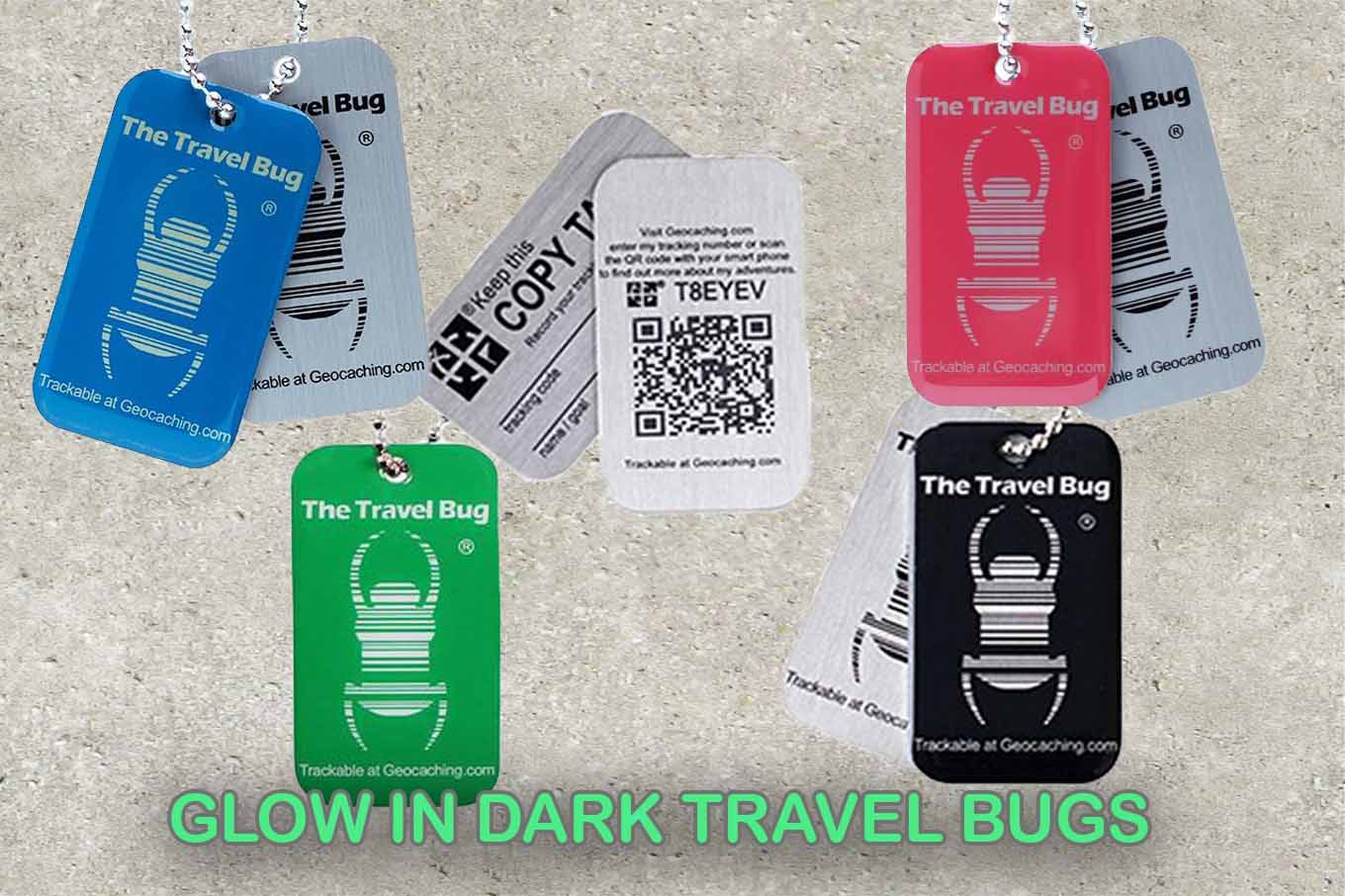 Geocaching QR travel bug ® Glow in the Dark azul geocaching Trackable Geocoin 