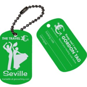 Geocachables Trackable Travel Tag-Seville white