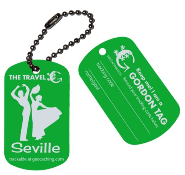 Geocachables Trackable Travel Tag-Seville white