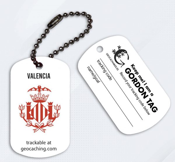 Geocachables Trackable Travel Tag-Valencia white